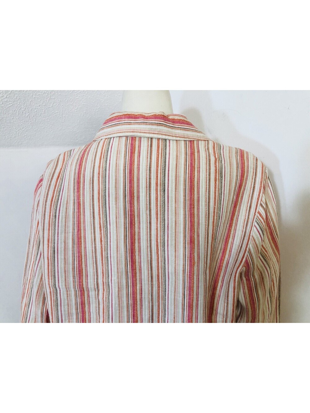 JM Collection Womens 16 Linen Blouse Multicolor Stripe 3/4 Sleeves Collar - Picture 5 of 8